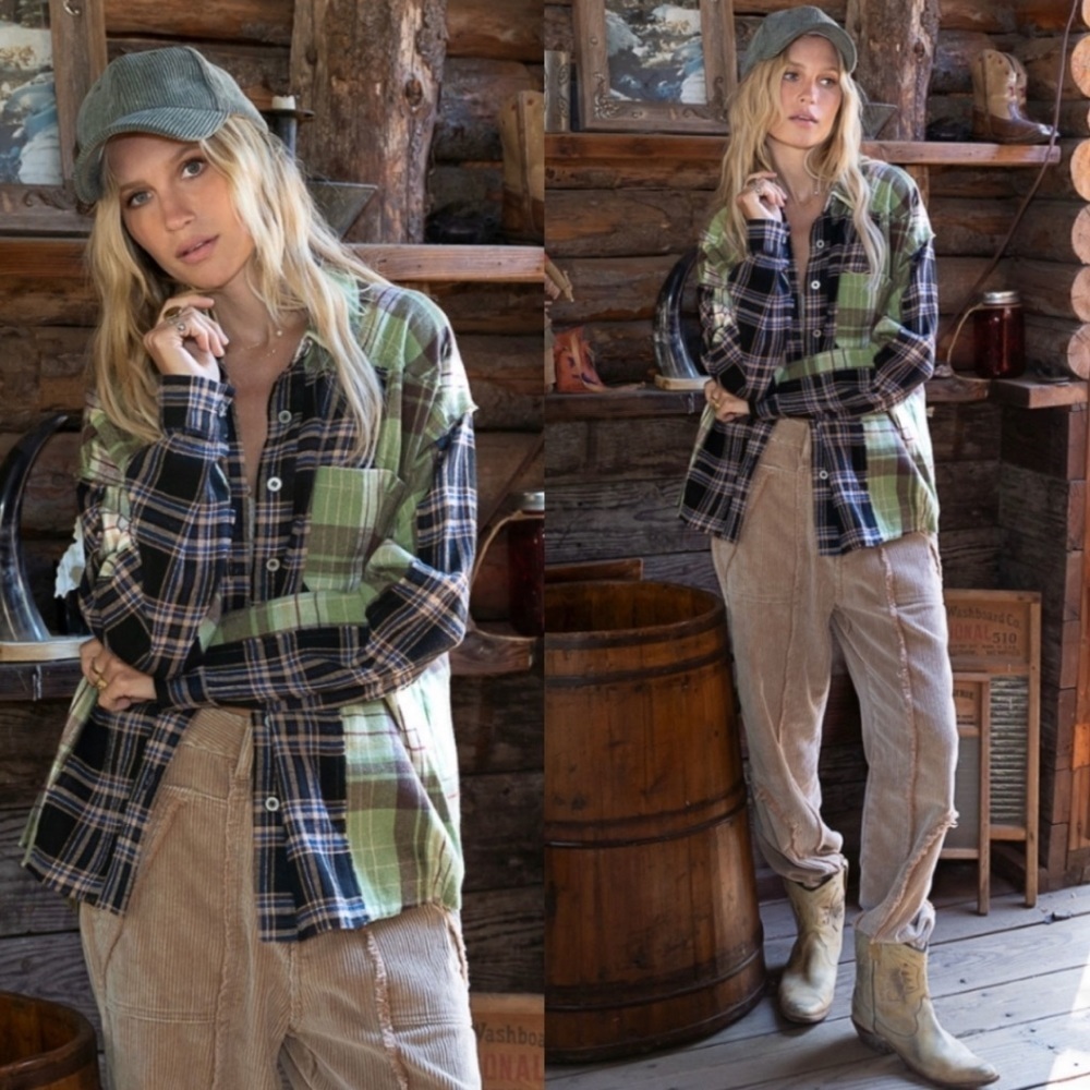 The STEFANIE Spliced Plaid Button Down